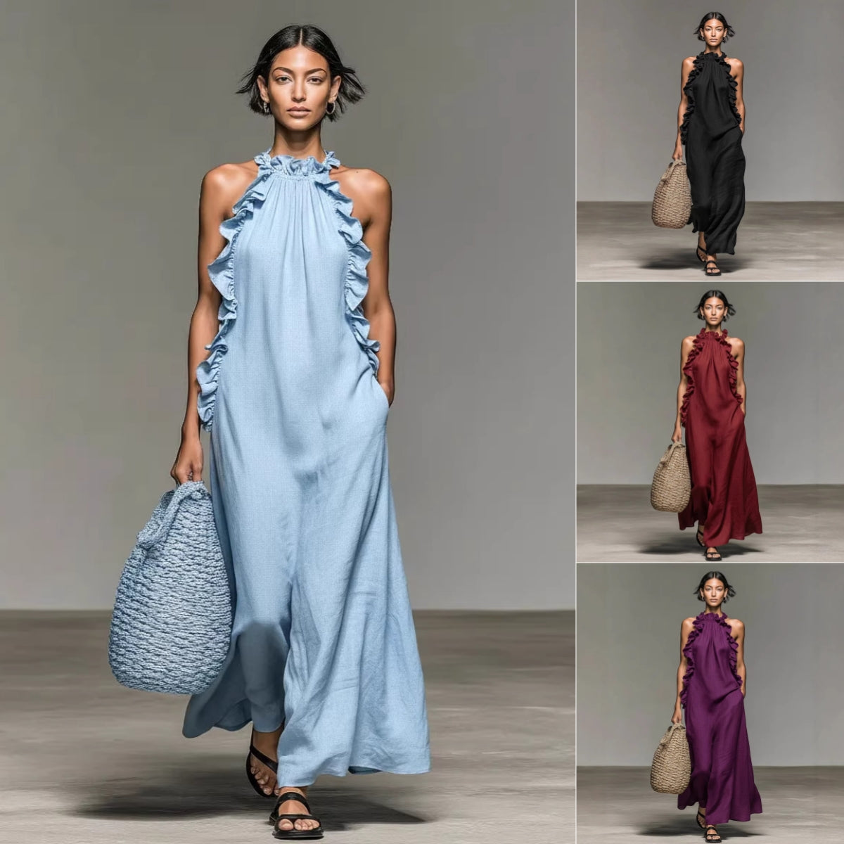 The Callista Ruffled Halter Maxi