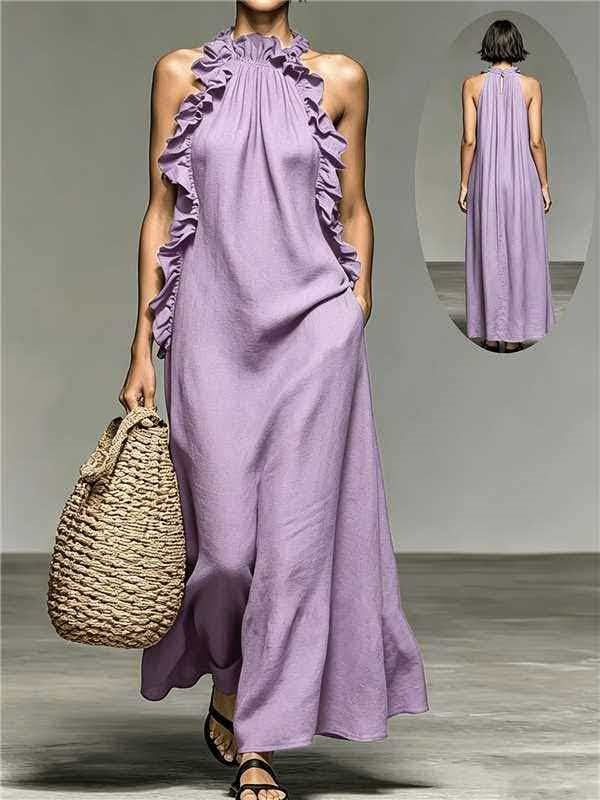 The Callista Ruffled Halter Maxi