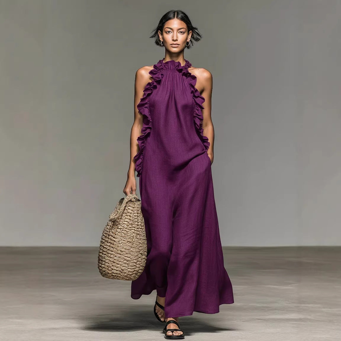 The Callista Ruffled Halter Maxi