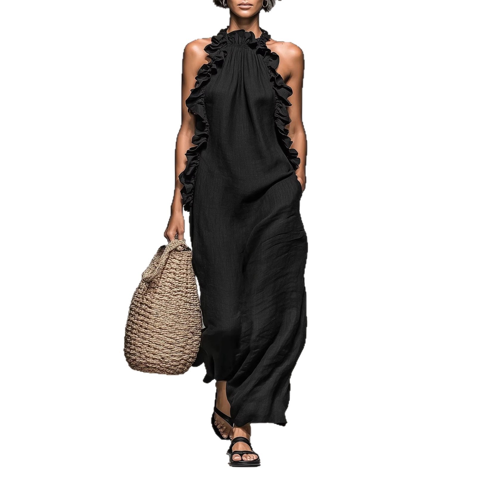 The Callista Ruffled Halter Maxi