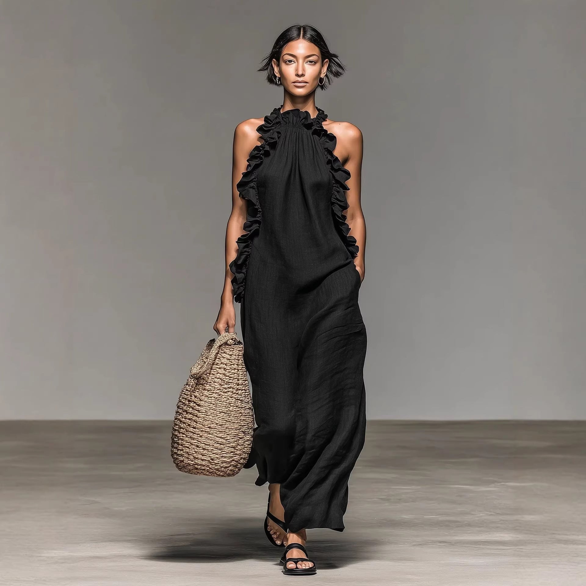 The Callista Ruffled Halter Maxi