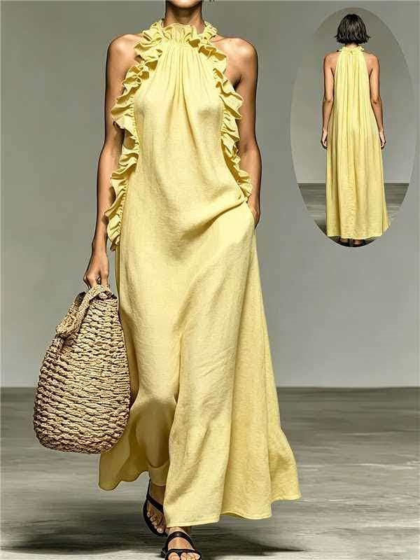 The Callista Ruffled Halter Maxi