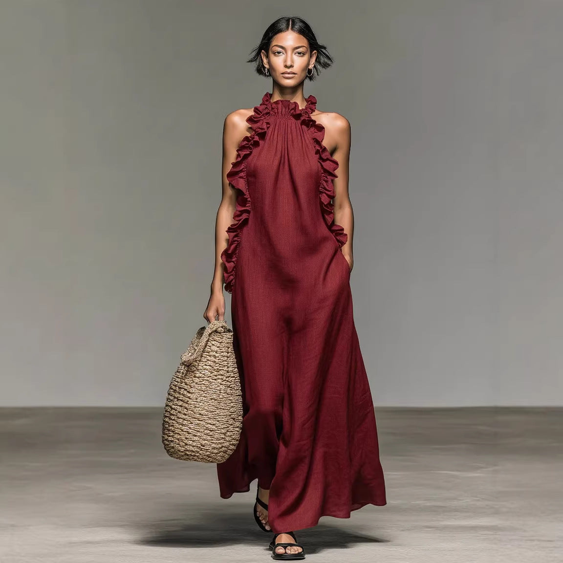 The Callista Ruffled Halter Maxi