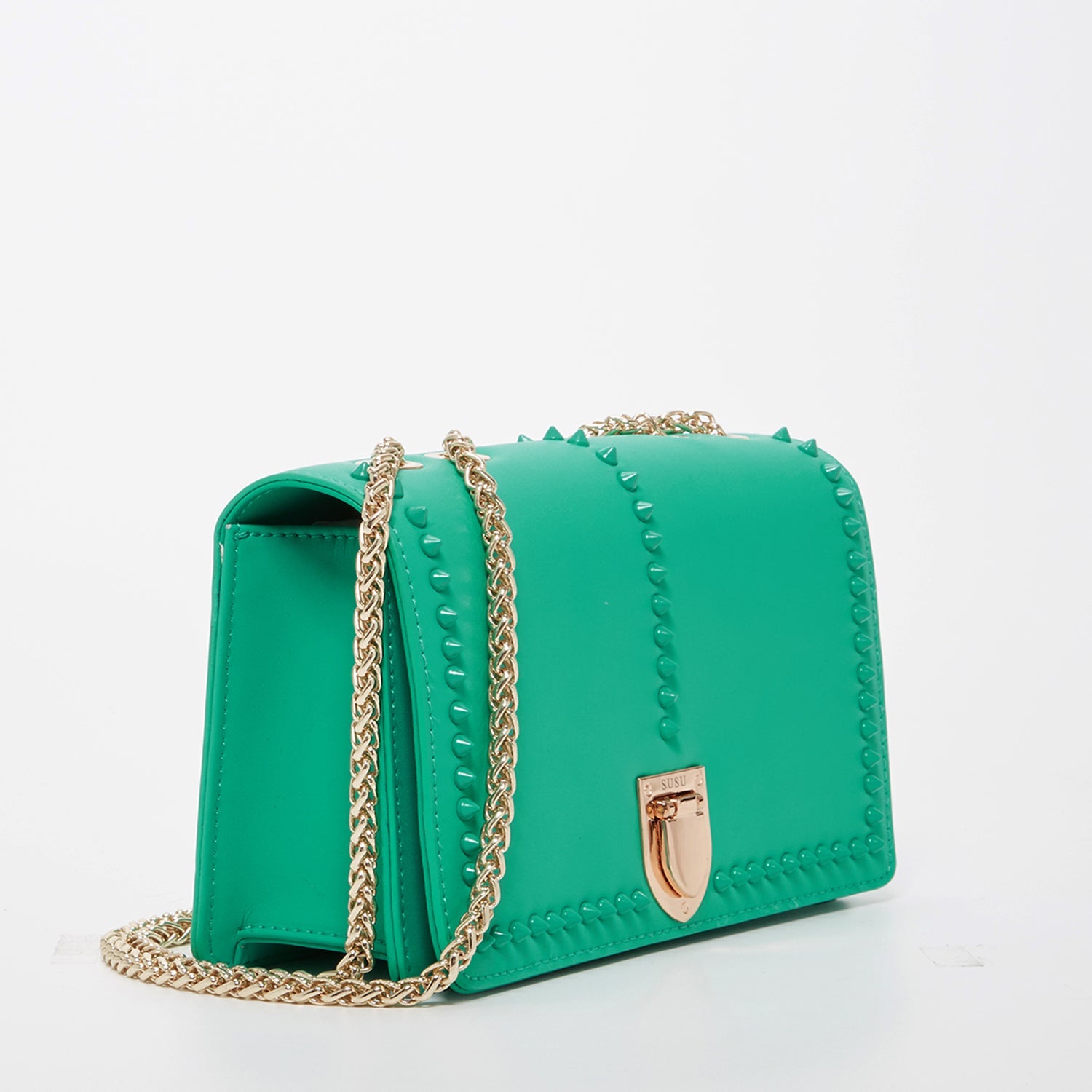 The Josie Studded Leather Bag in Arcadia Green