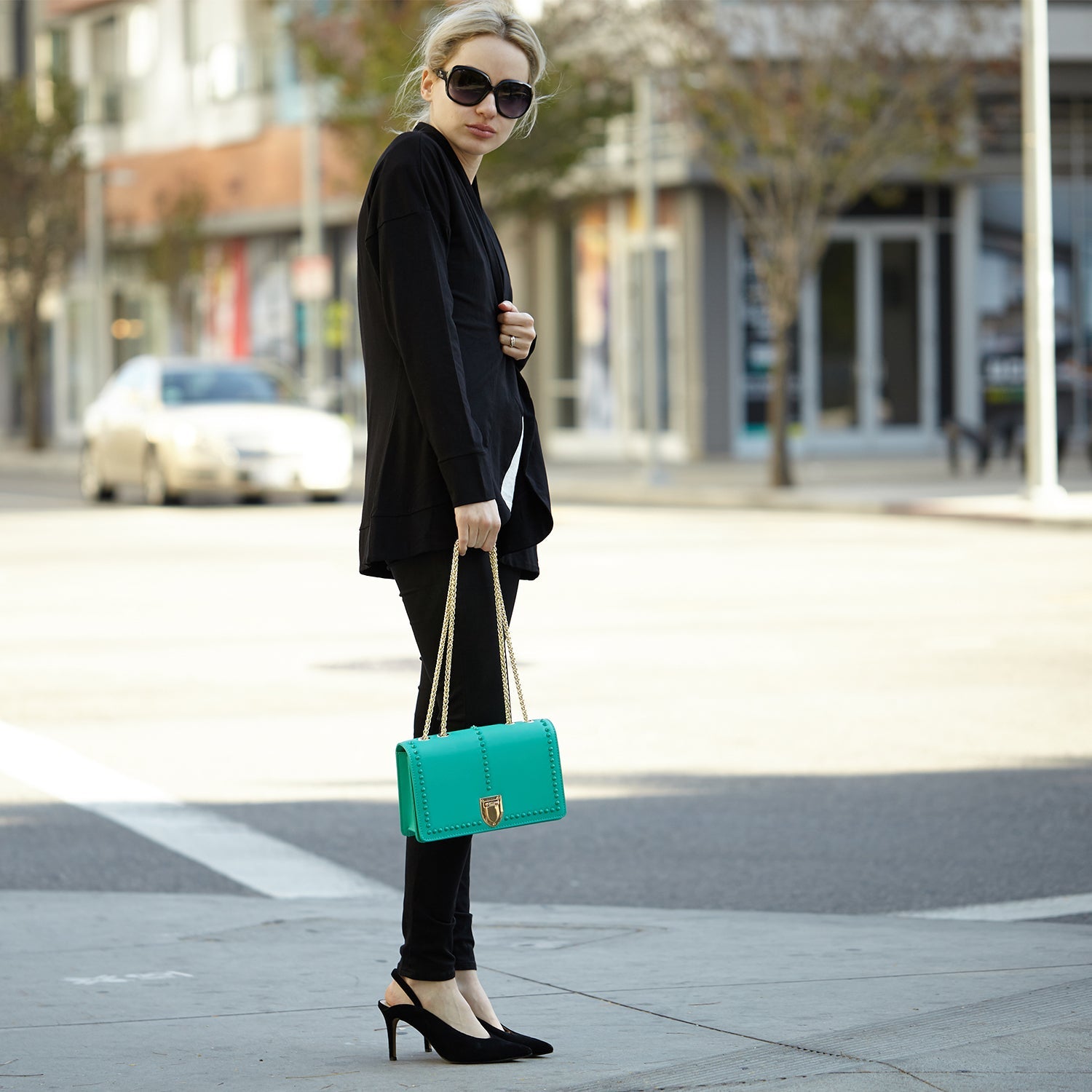 The Josie Studded Leather Bag in Arcadia Green