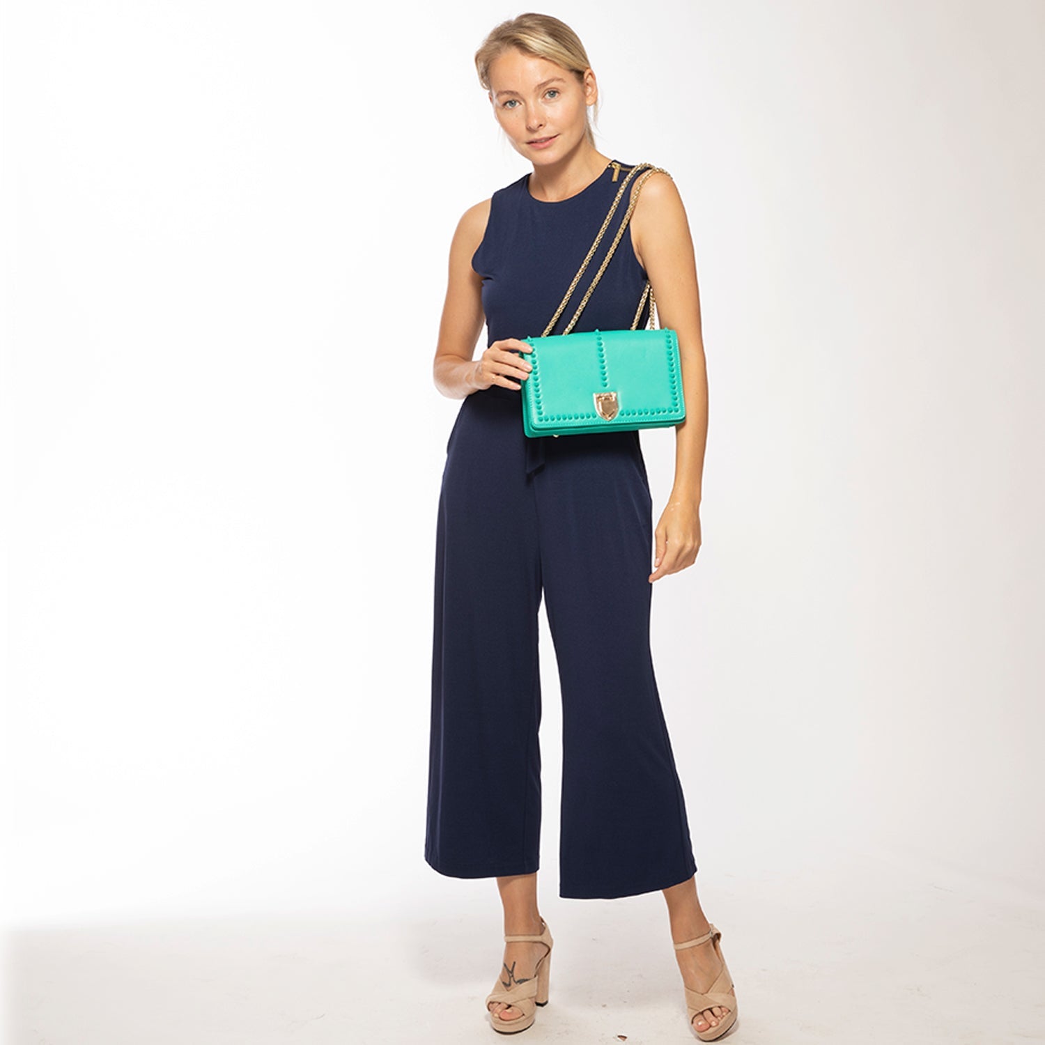 The Josie Studded Leather Bag in Arcadia Green