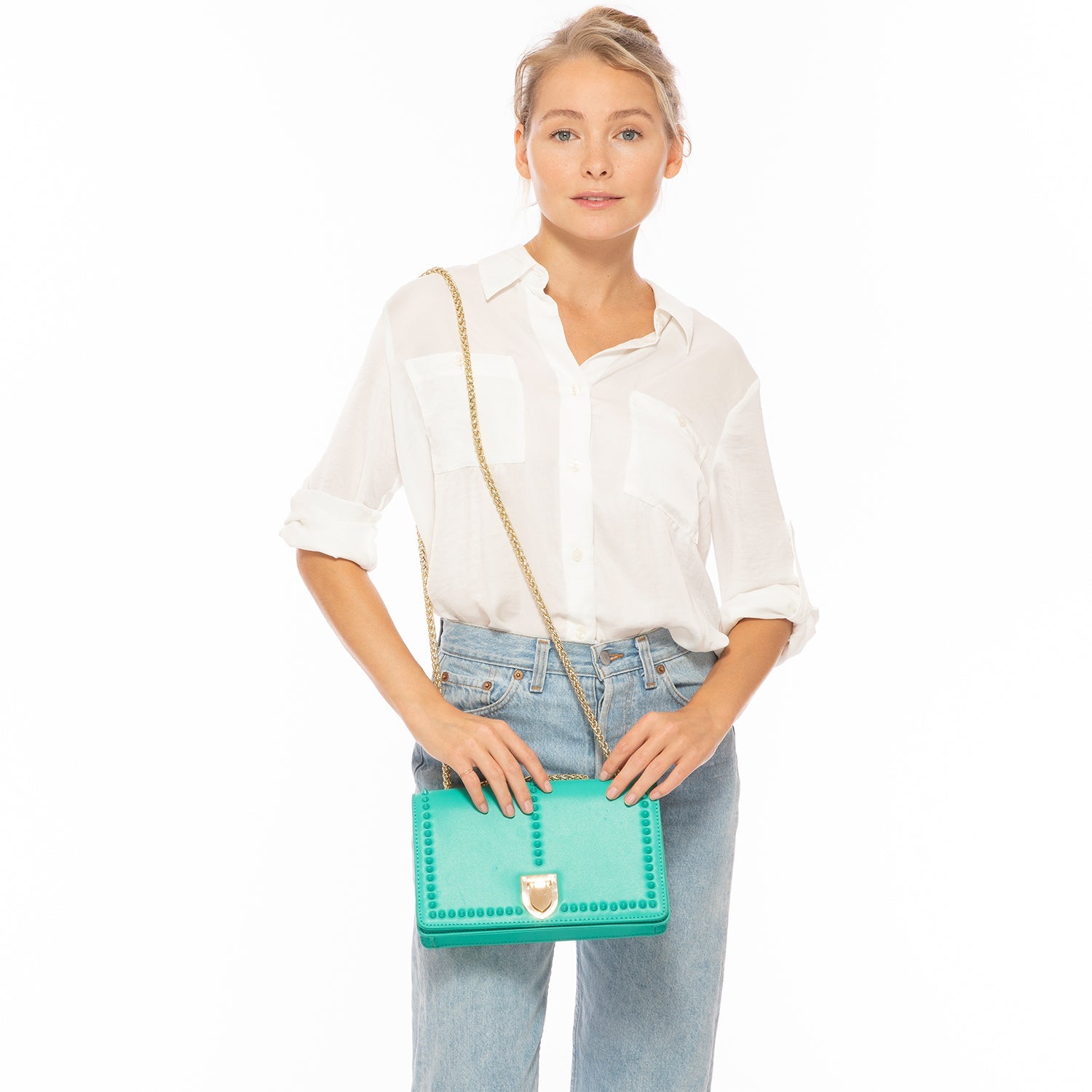The Josie Studded Leather Bag in Arcadia Green