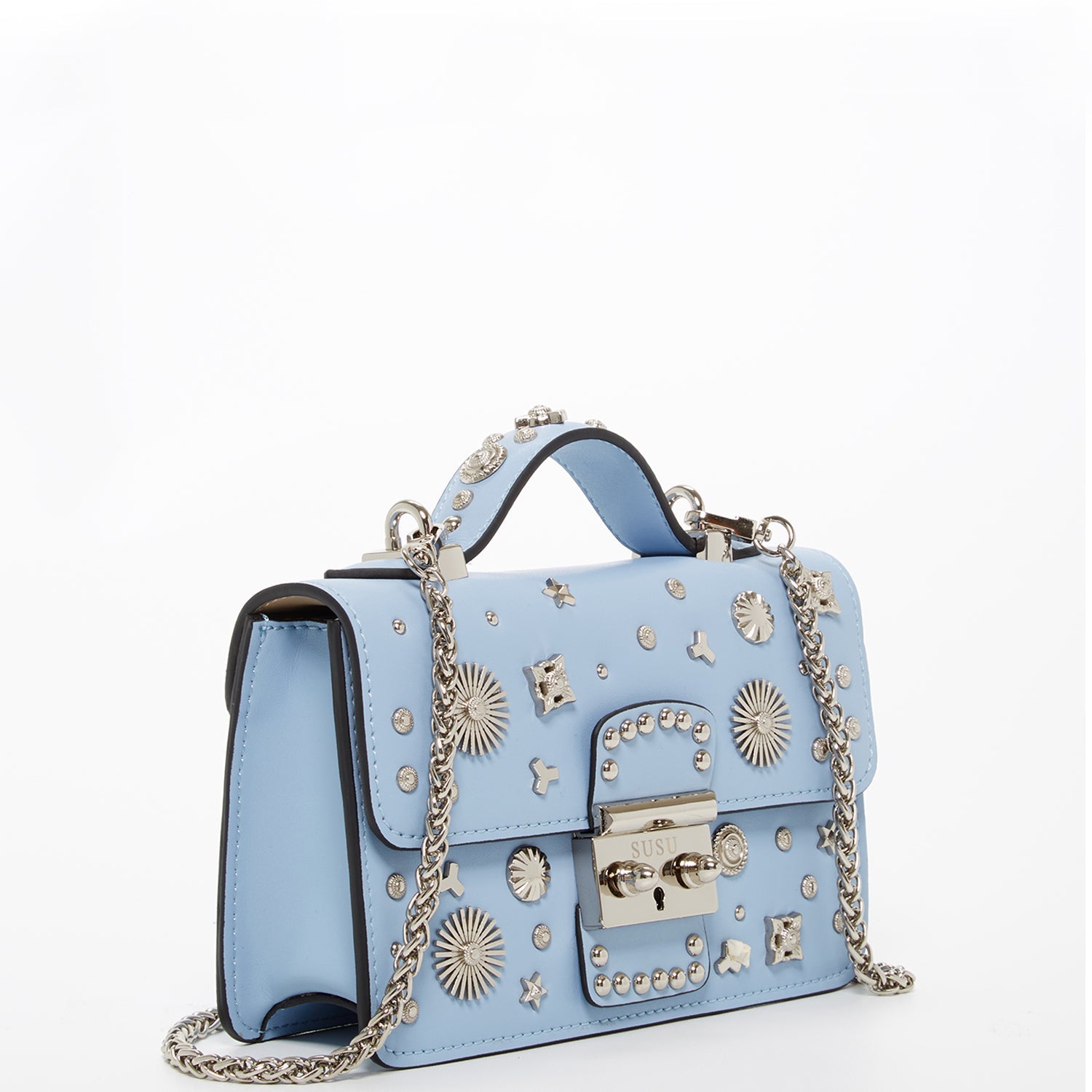 The Hollywood Studded Crossbody in Sky Blue