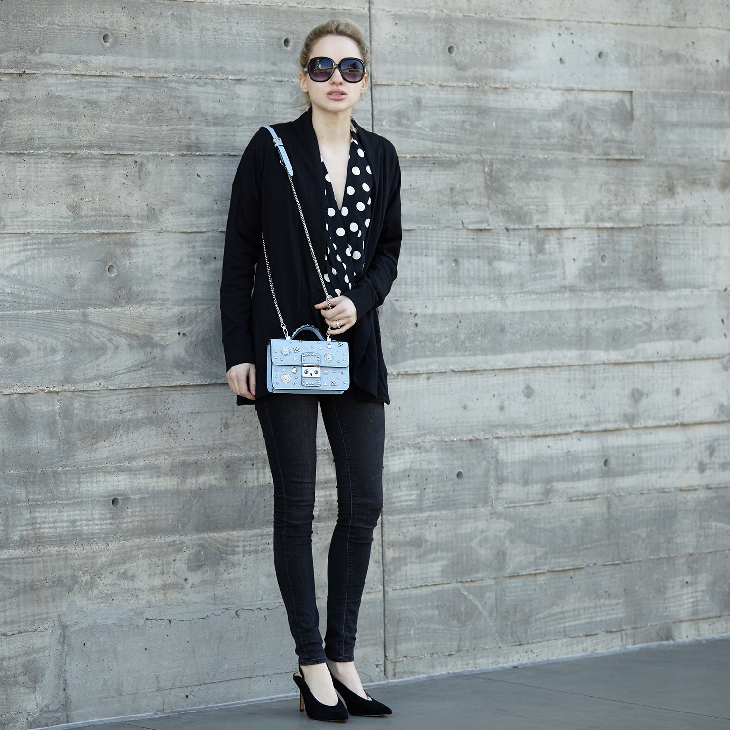 The Hollywood Studded Crossbody in Sky Blue