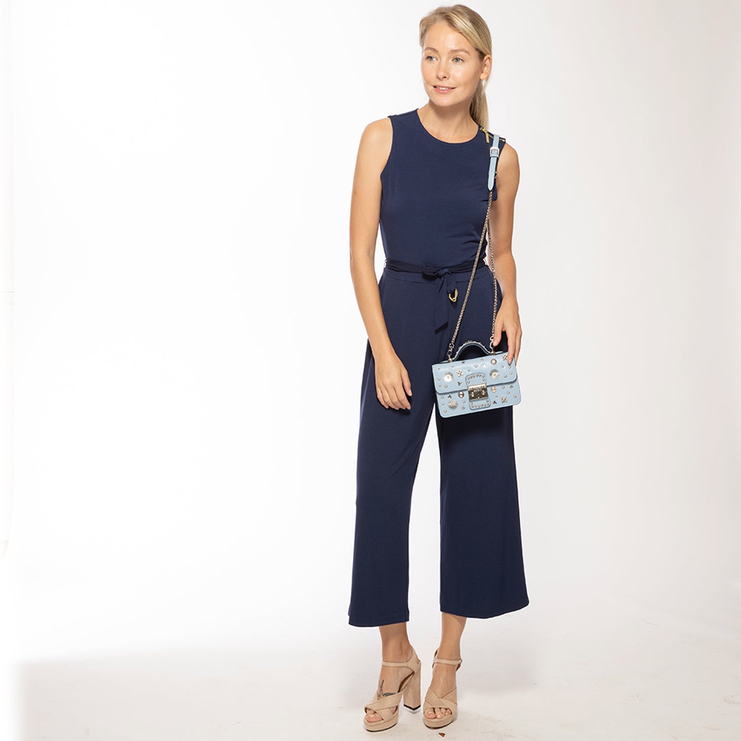 The Hollywood Studded Crossbody in Sky Blue