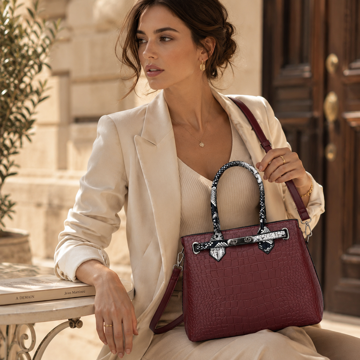 The Bordeaux Croc Satchel
