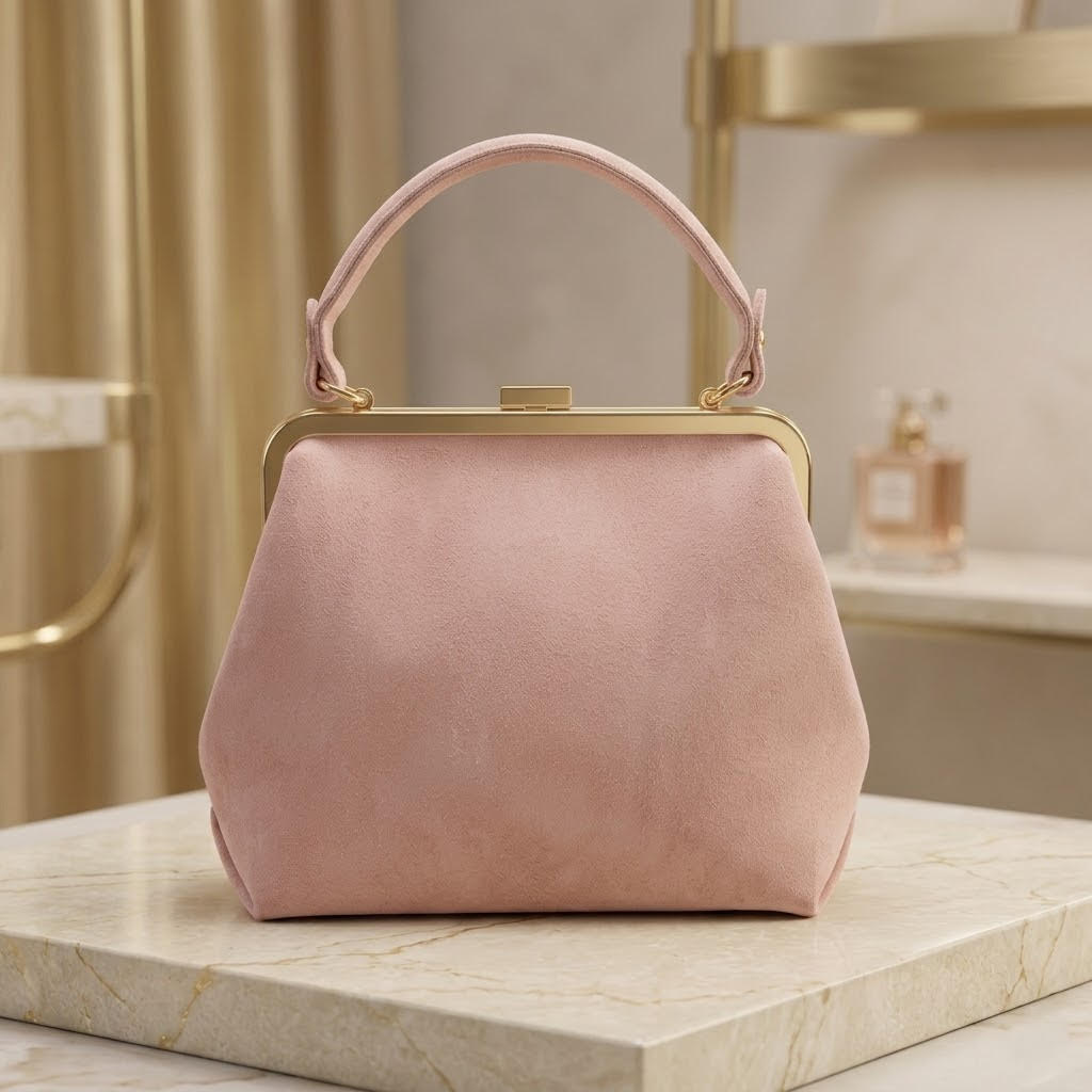 The Vintage Italian Studded Frame Bag – Rose Suede