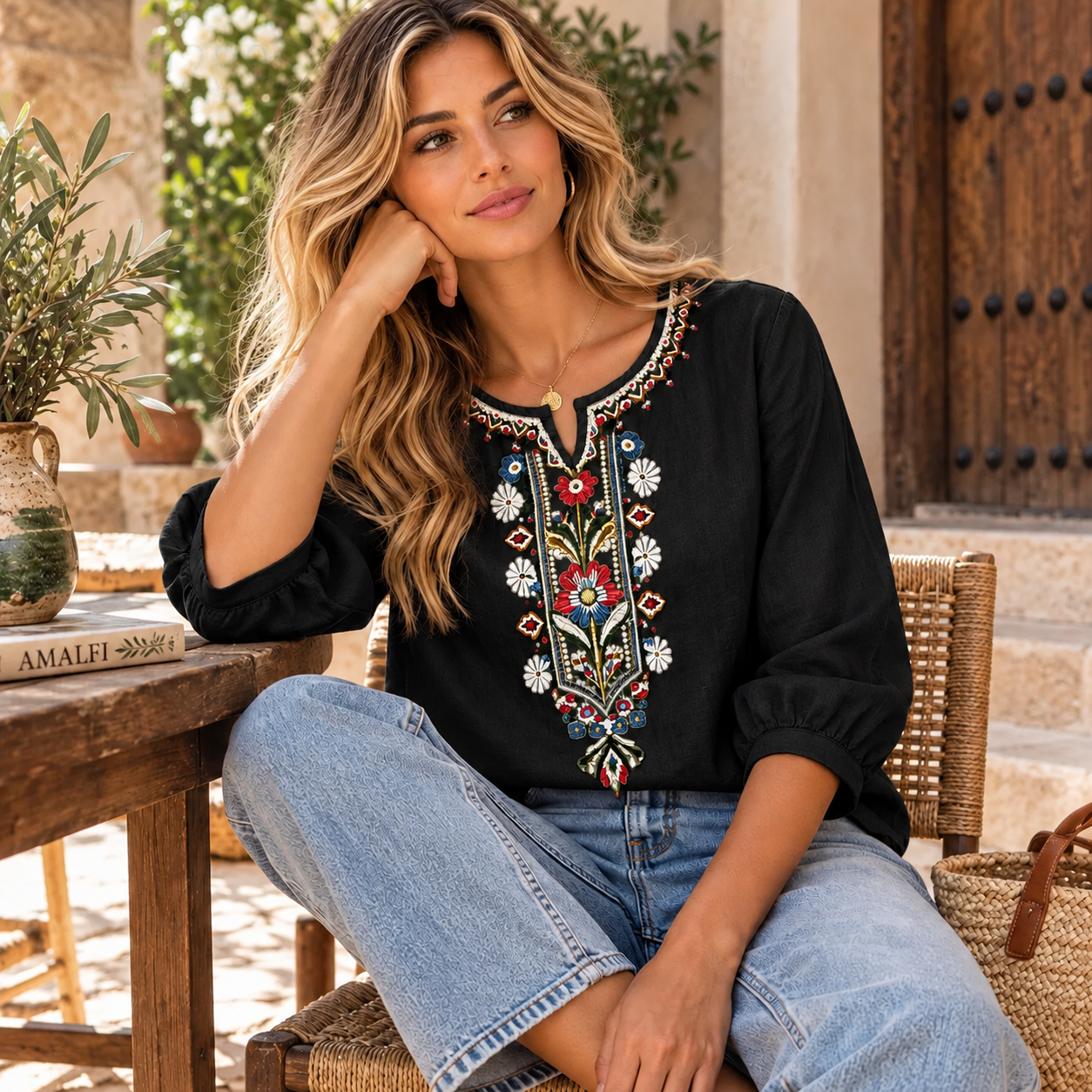 Amalfi Boho Linen Blouse